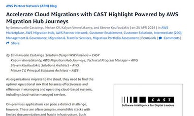 Legacy application modernization with CAST + AWS Migration Hub Journeys