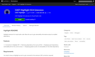 CAST Highlight Software Composition Analysis for Visual Studio Code